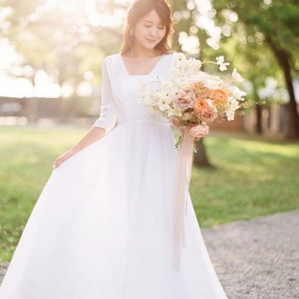 WA029 白色七分袖訂製款手工婚紗