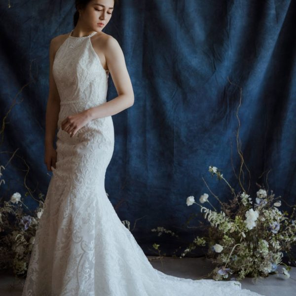 WF020 白色蕾絲手工婚紗(加價款)