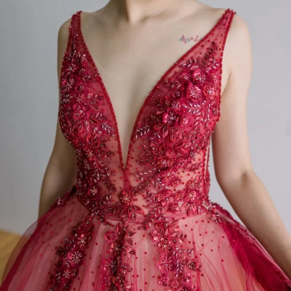 RP010 紅色蕾絲晚禮服