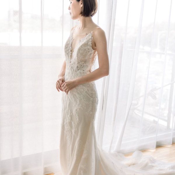 WF023 白色蕾絲手工婚紗(加價款)