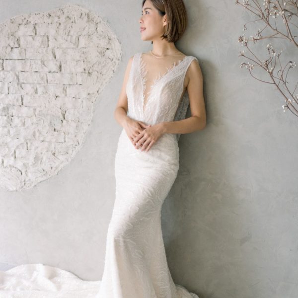 WF025 白色蕾絲手工婚紗(加價款)