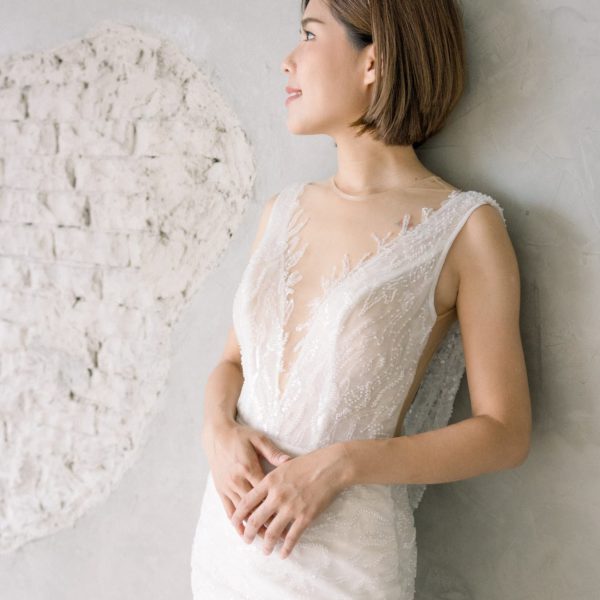 WF025 白色蕾絲手工婚紗(加價款)