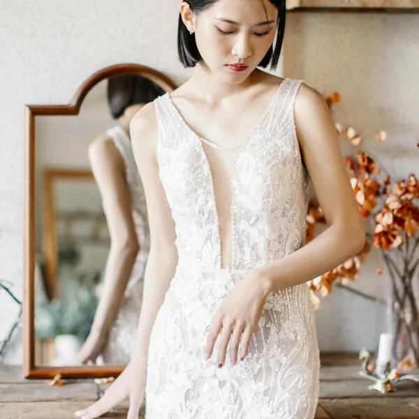 WF028 白色蕾絲手工婚紗(加價款)